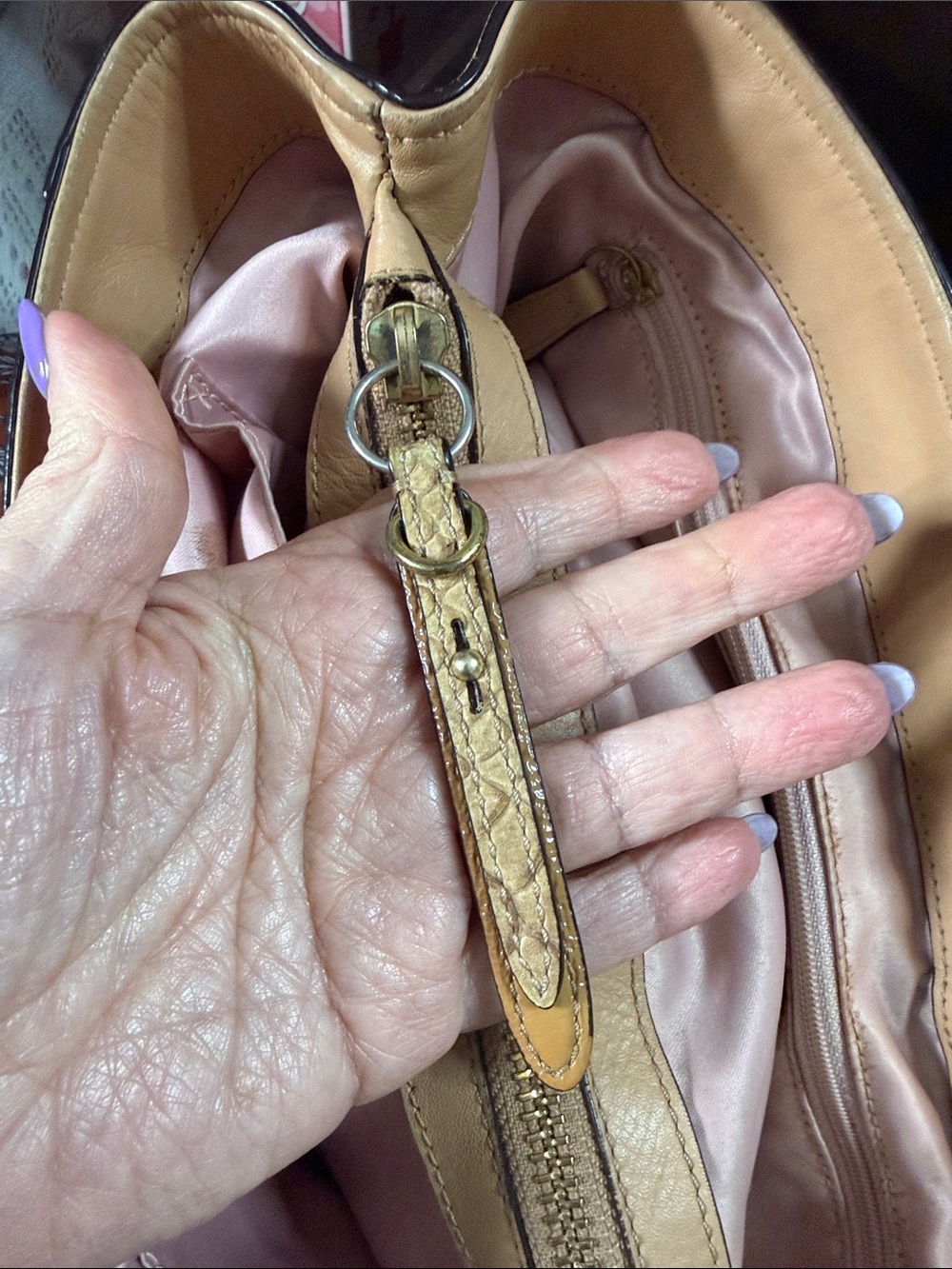 Coach Tan Leather Shoulder Bag with Floral Scarf Accent - Picture 6 of 16